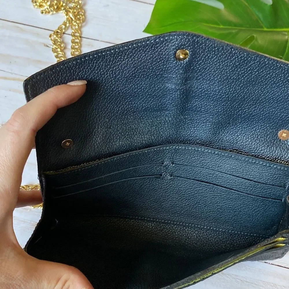 Louis Vuitton Black Crossbody Wallet with Gold Chain